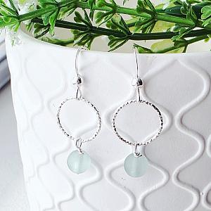 Cultured Sea Glass Diamond Cut Earrings - Sea Foam