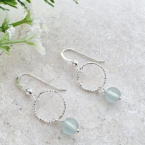 Cultured Sea Glass Diamond Cut Earrings - Sea Foam