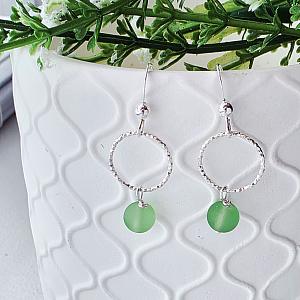 Cultured Sea Glass Diamond Cut Earrings - Peridot