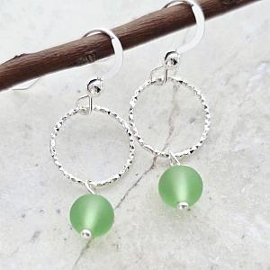 Cultured Sea Glass Diamond Cut Earrings - Peridot
