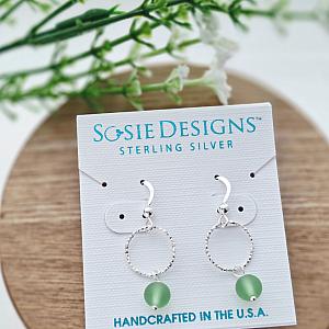 Cultured Sea Glass Diamond Cut Earrings - Peridot