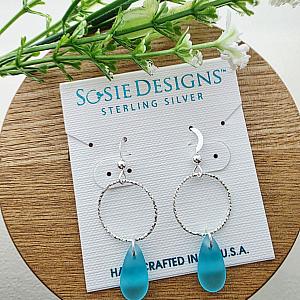 Cultured Sea Glass Diamond Cut Teardrop Earrings - Turquoise