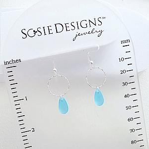 Cultured Sea Glass Diamond Cut Teardrop Earrings - Turquoise