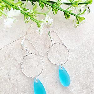 Cultured Sea Glass Diamond Cut Teardrop Earrings - Turquoise