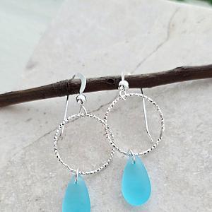 Cultured Sea Glass Diamond Cut Teardrop Earrings - Turquoise