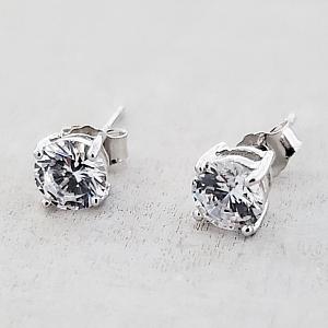 Silver CZ Round Studs Earrings - Clear