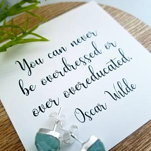 Silver Cushion Aqua Chalcedony Studs Earrings