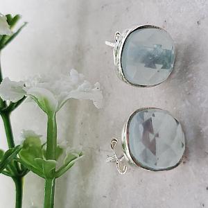 Sterling Silver Cushion Studs - Sea Foam Chalcedony
