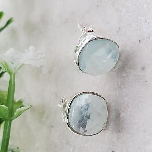 Sterling Silver Cushion Studs - Sea Foam Chalcedony