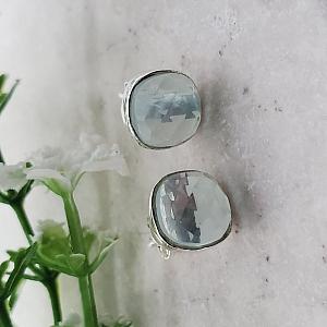 Sterling Silver Cushion Studs - Sea Foam Chalcedony