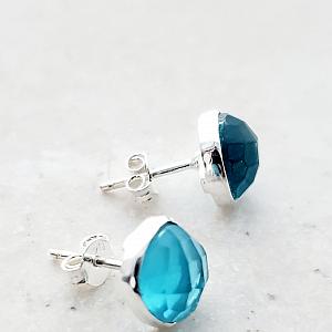Sterling Silver Cushion Studs - Blue Topaz Quartz