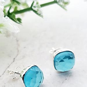 Sterling Silver Cushion Studs - Blue Topaz Quartz