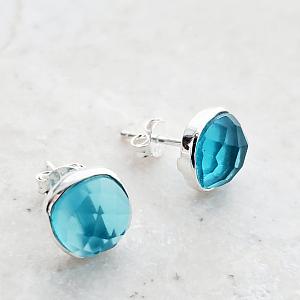 Sterling Silver Cushion Studs - Blue Topaz Quartz