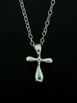 Puffy Silver Cross Necklace