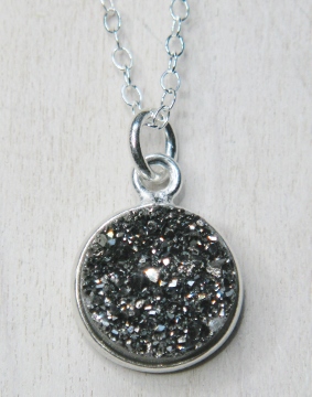 Silver Bezel Druzy Necklace - Grey