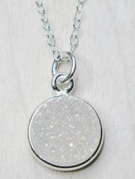 Silver Bezel Druzy Necklace - Rainbow White