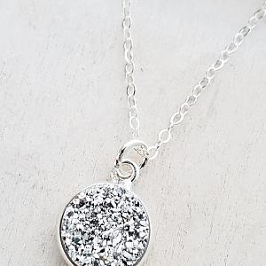 Silver Bezel Druzy Necklace - Silver
