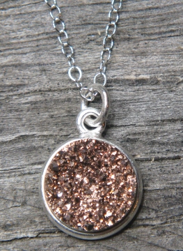 Silver Druzy Bezel Necklace - Rose Gold / Copper