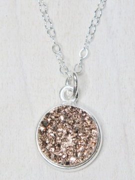 Silver Druzy Bezel Necklace - Rose Gold / Copper