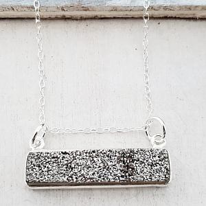 Silver Druzy Bar Sideways - Grey