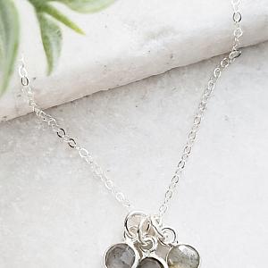 Silver Gemstone Cluster Trio Necklace - Labradorite