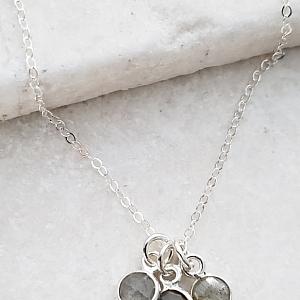 Silver Gemstone Cluster Trio Necklace - Labradorite