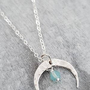 Silver Hammered Crescent Moon Necklace - Pacific Opal