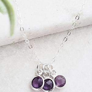 Silver Gemstone Cluster Trio Necklace - Amethyst