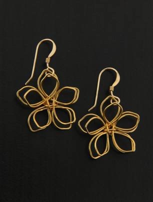Gold Wire-Wrapped Lotus Earrings