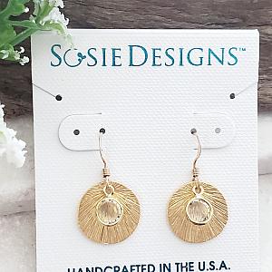 Matte Gold Brushed Crystal Reflections Earring - Clear