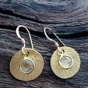 Matte Gold Brushed Crystal Reflections Earring - Clear