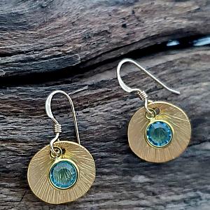Matte Gold Brushed Crystal Reflections Earring - Aqua