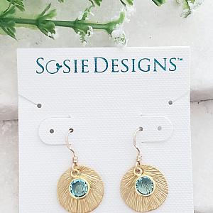 Matte Gold Brushed Crystal Reflections Earring - Aqua