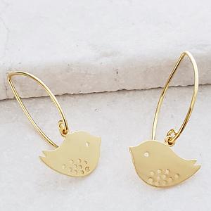 Gold Spotted Bird Marquis Earrings