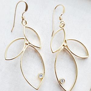 Gold Triple Leaf w/ Crystal Earrings