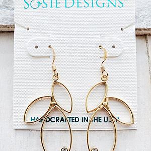 Gold Triple Leaf w/ Crystal Earrings