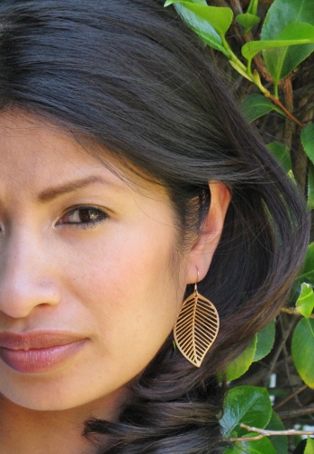 Gold Matte open Leaf Earrings