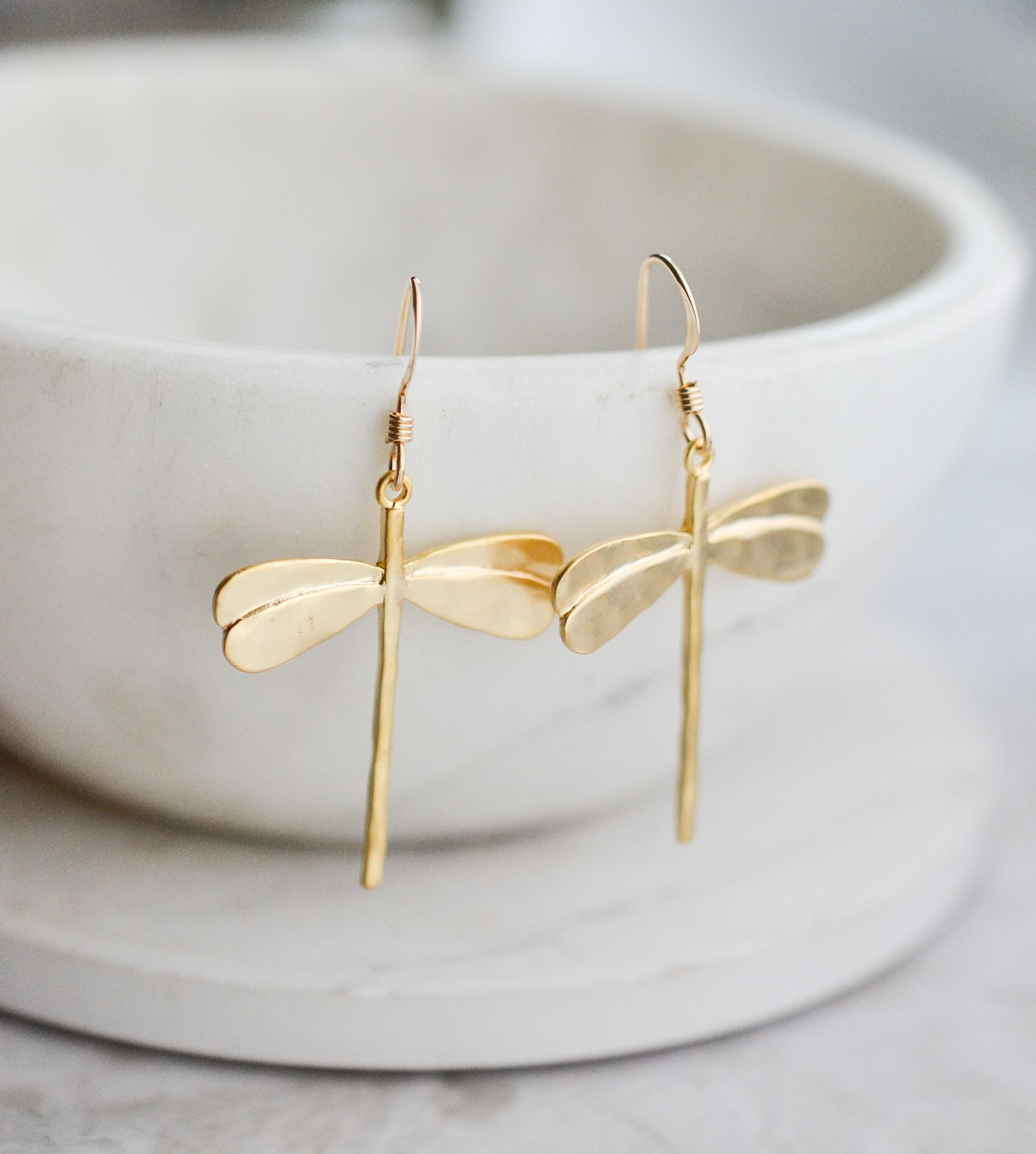 Matte Gold Hammered Dragonfly Earring