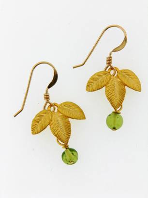 Gold Exotic Matte Leaf w/ Peridot Earrings