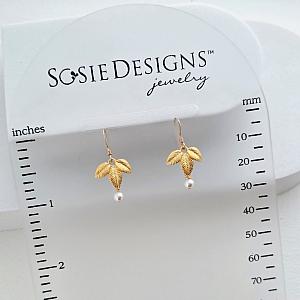 Gold Exotic Matte Leaf w/ Crystal White Pearl Earrings