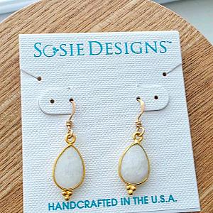 Gold Gemstone Ornate Teardrop Earrings - Rainbow Moonstone