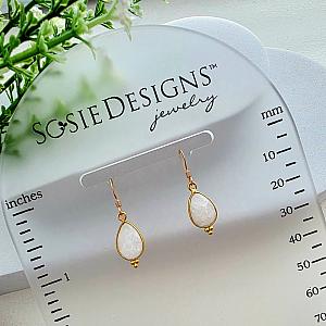 Gold Gemstone Ornate Teardrop Earrings - Rainbow Moonstone