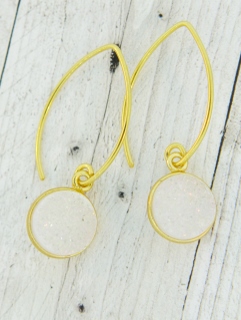 Gold Bezel Druzy Marquis Earrings - Rainbow White