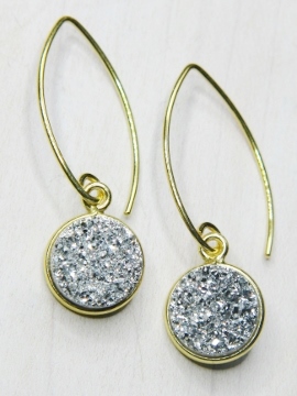 Gold Bezel Druzy Marquis Earrings - Silver