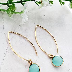 Vermeil Gold Medium Marquis Round Earrings - Chalcedony