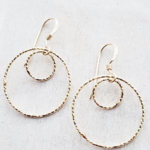 Gold Double Circle Diamond Cut Earrings
