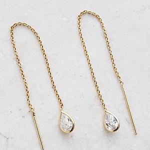 Gold Crystal Threader Earrings - Clear