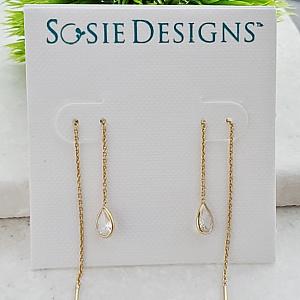 Gold Crystal Threader Earrings - Clear