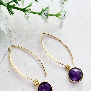 Vermeil Gold Medium Marquis Round Earrings - Amethyst