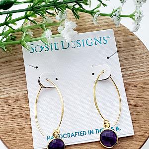 Vermeil Gold Medium Marquis Round Earrings - Amethyst